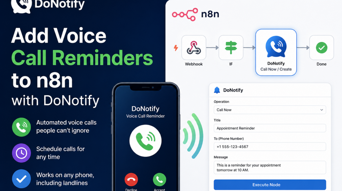 Add Voice Call Reminders to n8n with DoNotify